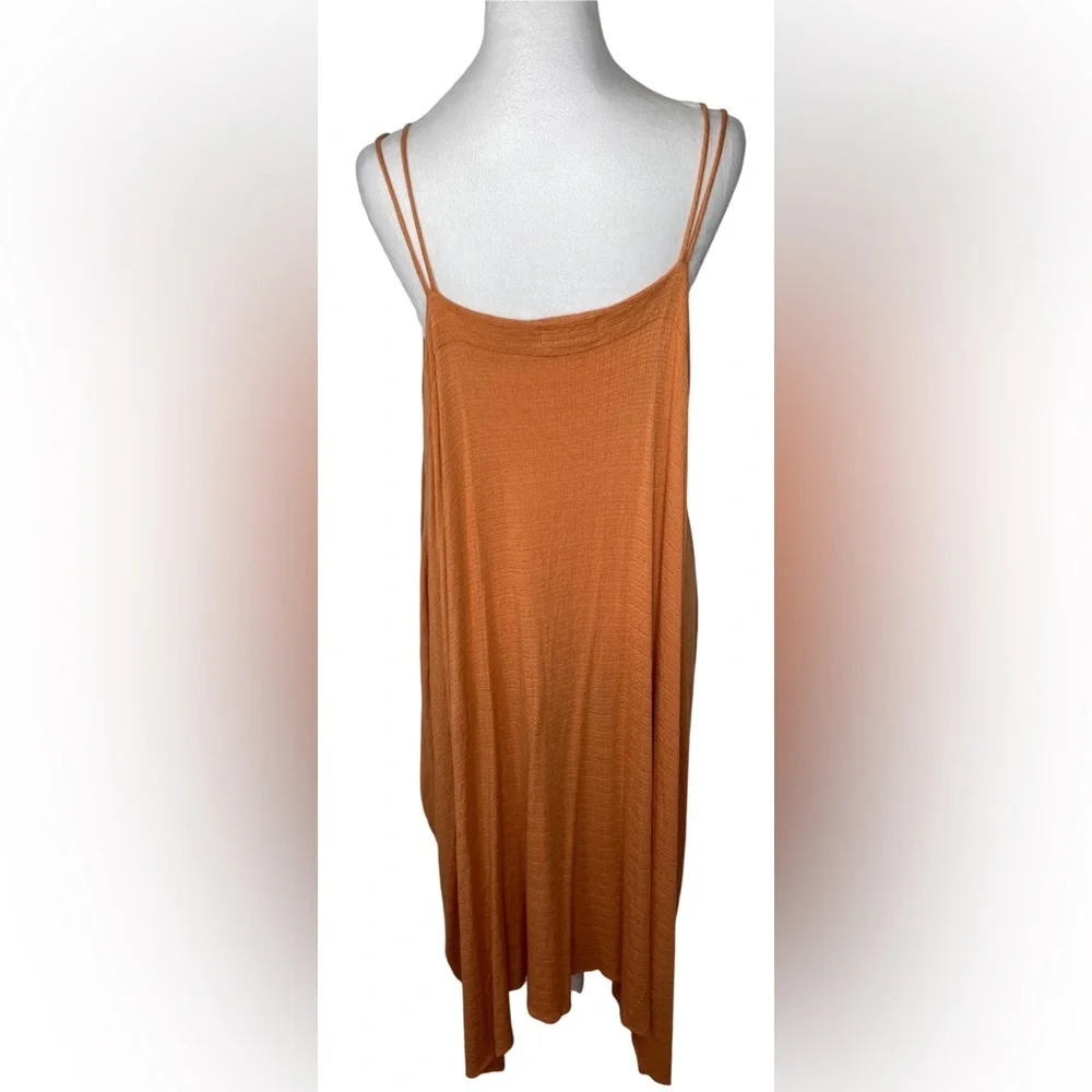 Boho Flowy Orange Spaghetti Strap Midi SunDress Summer Resort Beach Vacation Lg